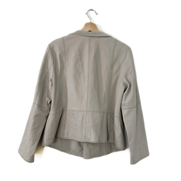 J.Jill Gray Leather Draped Waterfall Jacket Womens Large Petite - Picture 5 of 5
